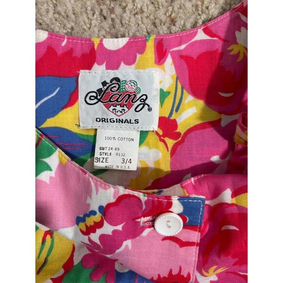 VTG 70s Lanz Floral 2 Piece Dress Set Top + Skirt AOP Flowers Bright Preppy XXS - Picture 3 of 6